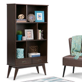 SIMPLIHOME Draper Bookcase - 64 inch Tall Solid Hardwood Wide Storage Bookshelf in Medium Auburn Brown, Mid-Century Modern Storage for Living Room or Office with Adjustable Shelves and Tapered Legs SIMPLIHOME