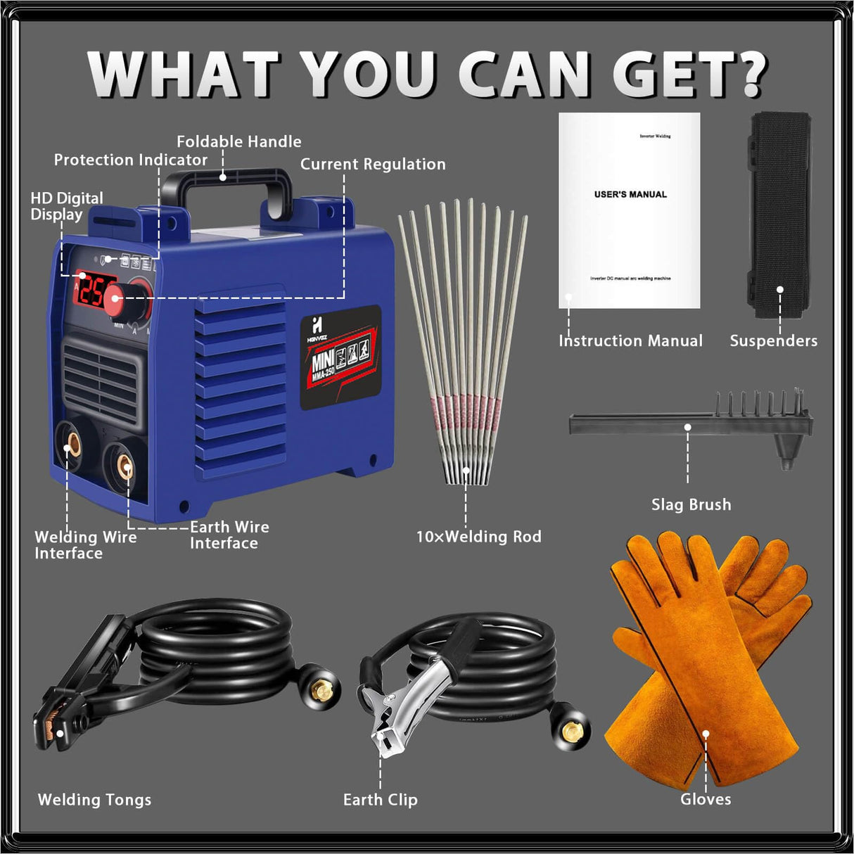 Welding Machine, Upgraded MMA-250A 110V Welder Machine,Portable Stick Welder IGBT Digital Display LCD,Home DIY Arc Welder,Hot Start Arc Force Anti-stick Mini Welder (Blue) HGNVGZ