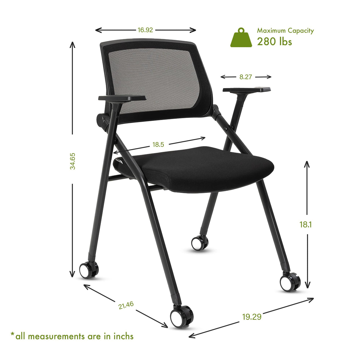 VACYOVKE Folding Conference Room Chairs Set of 2 Black Guest Reception Chair for Office, Waiting Room, Meeting, Lobby, Church VACYOVKE