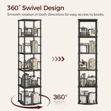 MAHANCRIS 5-Tier Rotating Bookshelf, Freestanding Corner Bookshelf, 360° Spinning Bookcase, Industrial Style Storage Rack with Rails, for Living Room, Bedroom, Study, Black BKBK1601 MAHANCRIS