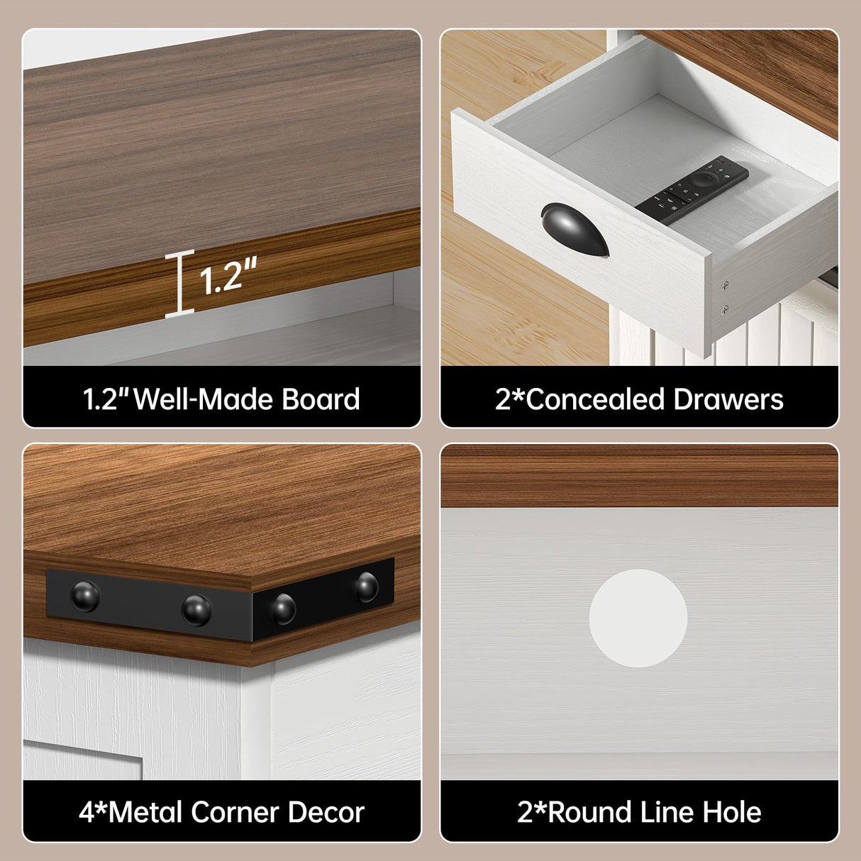 AntsandAnts Farmhouse TV Stand with Sliding Barn Doors & 2 Drawers - Entertainment Center for 65 inch TV, Rustic TV Console with Storage, Living Room TV Cabinet for 65" Television, White AntsandAnts