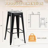 Furmax 30 Inches Metal Bar Stools Bar Height High Backless Stools Indoor Outdoor Stackable Kitchen Stools Set of 4 (Dark Black) Furmax