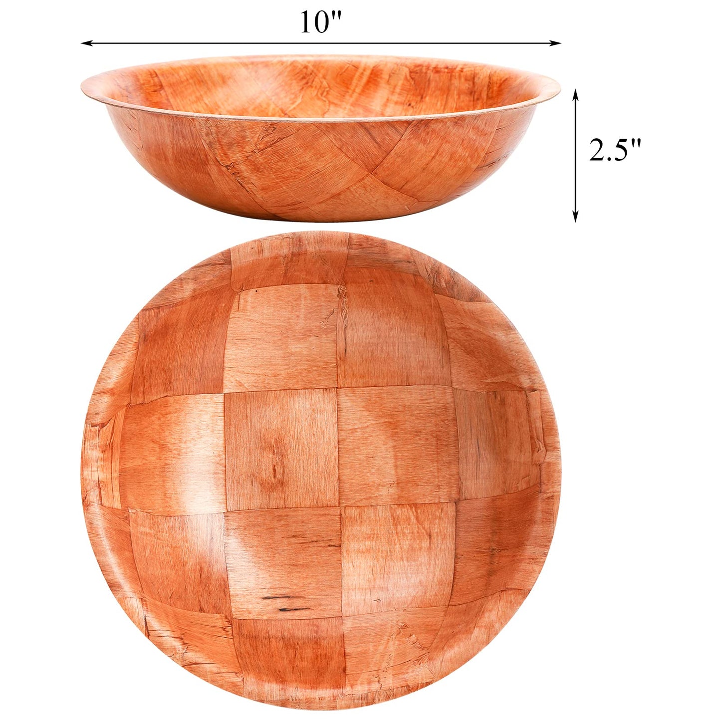 Elsjoy 6 Pack 10 Inch Wooden Woven Salad Bowl, Unbreakable Wood Round Serving Bowl Large Wood Salad Bowl, Reusable Wood Snack Bowls Large Serving Bowls for Fruits, Pasta, Popcorn