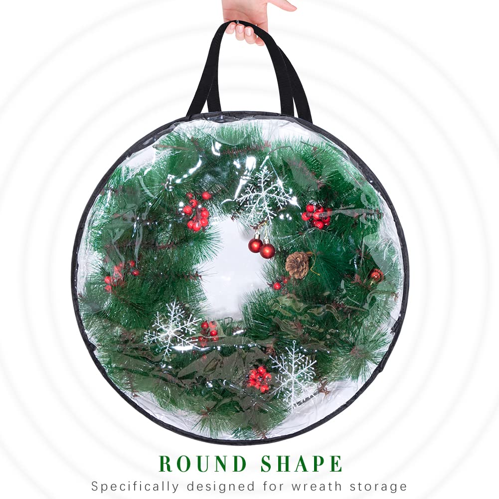 2-Pack Christmas Wreath Storage Container 24'', Clear Wreath Storage Bags with Dual Zippers for Xmas Seasonal Thanksgiving Holiday Artificial Wreath Storage foci cozi