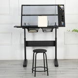 Lambgier Adjustable Tempered Glass Drafting Table - Art Desk Drawing Table, Black Upgraded Lambgier