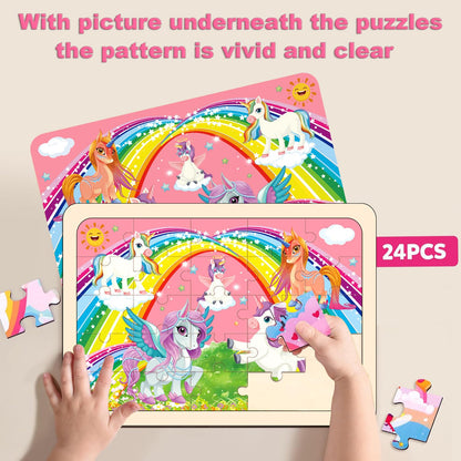 Puzzles for Kids Ages 4-6, 4 Pack Wooden Jigsaw Puzzles 24 Pieces The Castle Puzzle Preschool Educational Learning Toys Set for Boys and Girls