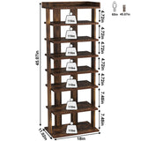 HOMEFORT 7-Tier Wood Shoe Rack, Double Rows Shoe Shelf, Shoe Storage Stand, Entryway Shoe Tower, Vertical Shoe Organizer for Narrow Closet, Entryway, Hallway, Rustic Brown HOMEFORT