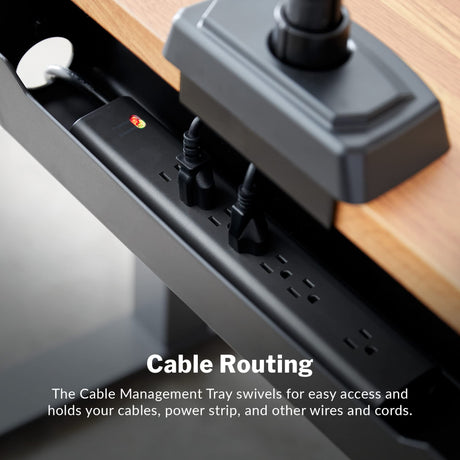 Vari Cable Management Tray - Under Desk Cord & Wire Organizer - Ideal for Home Office Sit Stand Desks - Fits Adjustable Electric Standing Desk 48x30, 60x30, 60x24, 72x30 - Easy Assembly (Black) Vari
