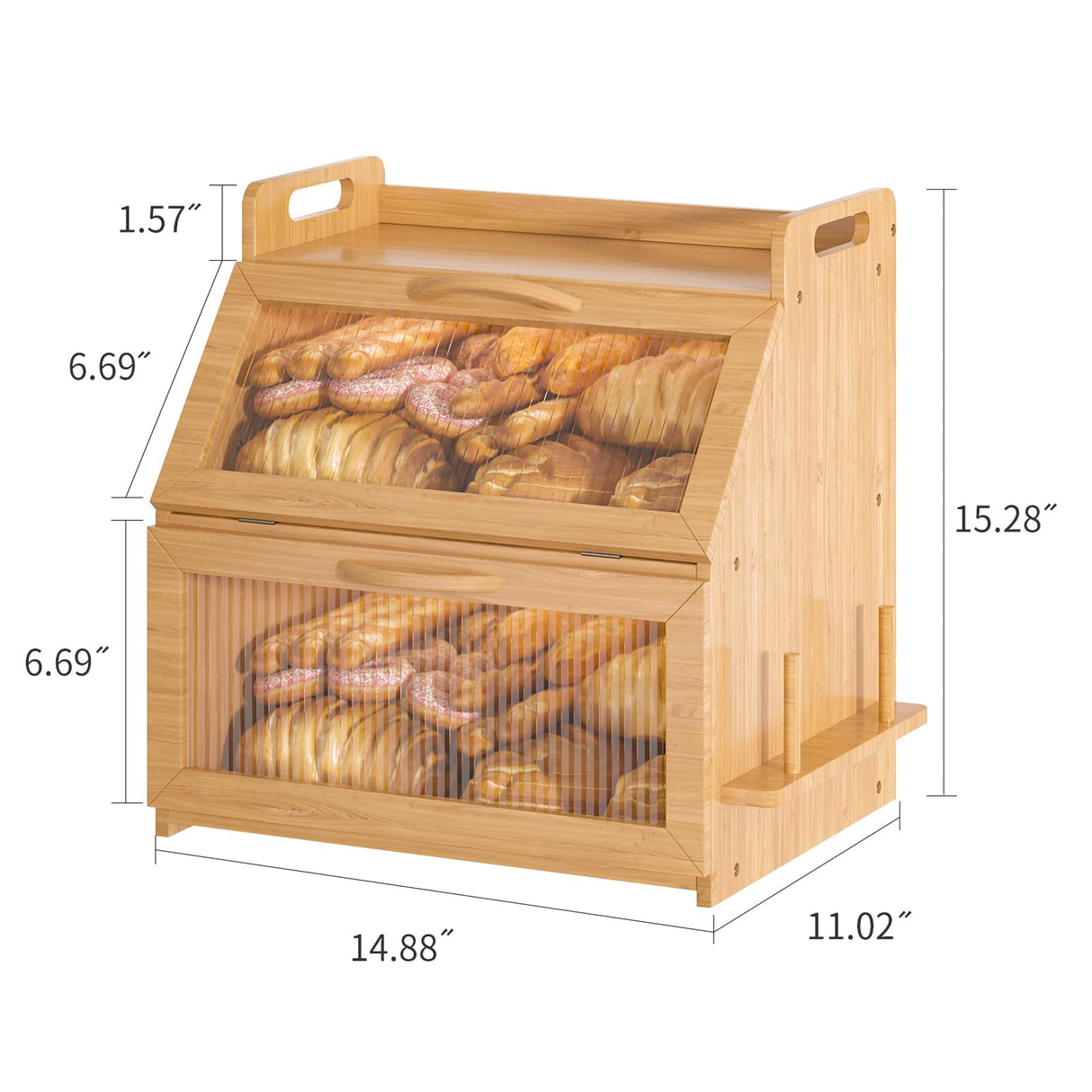 Bread Box, Bread Box for Kitchen Countertop, Large Bread Storage Container for Homemade Bread, Wooden Farmhouse Breadbox Organizers, Double Layer Bread Bin with Acrylic Window Bread Holder,Brown TQQDCI