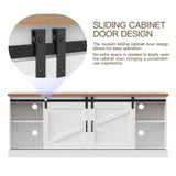 Trumbeak Farmhouse TV Stand for Televisions up to 75 Inchs,Entertainment Center with Sliding Barn Doors and Storage Cabinets,Modern Media TV Console Table for Living Room,Bright White Trumbeak