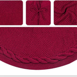 48 Inch Dark Red Knitted Christmas Maroon Tree Skirt， Large Xmas Tree Skirts Round Base Skirt for Christmas Tree Decorations， for 6-8FT Tree Christmas Treer Burgundy Tree Skirt Rug Decorations Generic