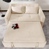 DWVO 55" Convertible Sofa Bed, 3-in-1 Sleeper Sofa with Pull-Out Bed, Velvet Futon Couch with Adjustable Backrest and Side Pocket, Modern Loveseat for Living Room Apartment, Beige DWVO