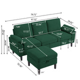 Chireca 80" Convertible Sectional Sofa, Small L Shaped 3 Seat Couch with Reversible Storage Chaise, Modern Polyester Fabric Sofa Couches for Living Room, Apartment and Small Space, Green Chireca