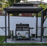 PURPLE LEAF 6' X 8' Hardtop Grill Gazebo for Patio Permanent Aluminum Barbeque Shelter Gazebo Canopy with Ceiling Hook and Shelves Double Tiered Grey PURPLE LEAF