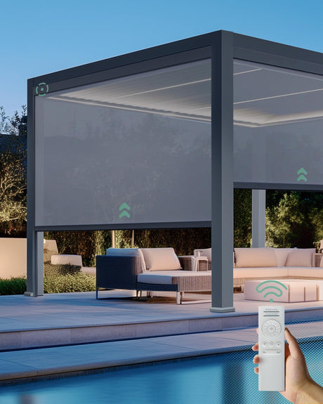 Yoolax Motorized Customized Shade 10Ft for Louvered Pergola, Sun Screen with Remote Control Yoolax