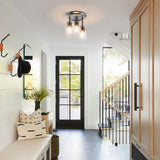 Kalium 3-Lights Semi Flush Mount Ceiling Light Fixture, Matte Black Light Fixtures, Ceiling Light for Kitchen, Foyer, Entryway, Farmhouse, Home Decor, Clear Glass Shade. Kalium