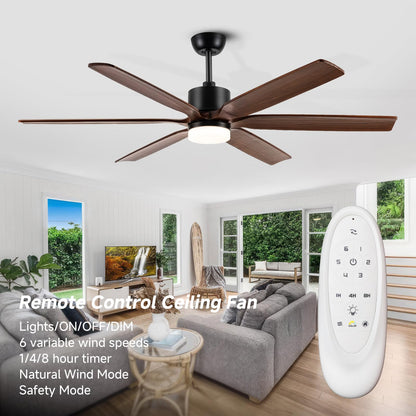 60 Inch Outdoor Ceiling Fans with Lights and Remote, 6 blade Solid Wood Ceiling Fan Large Farmhouse Ceiling Fan with Light for Patio Exterior, 6 Speed Reversible Quiet DC Motor, Dimmable 5-Color