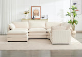 ROWHY 113'' Modular Sectional Cloud Couch, 5 Seater Corner Sofa Big Comfy Corduroy Oversized L Shaped Couch with 2 Pillows, Chaise, Ottoman, Deep Seat Sectional Couches for Living Room Office, Beige ROWHY