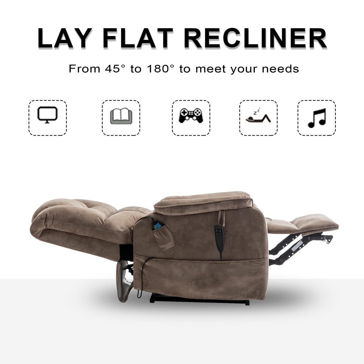 FUNECORP Power Lift Recliner Chair Recliners for Elderly,Lay Flat Velvet Tufted Recliner with Heat and Massage,Dual Motor Lounge Recliners for Living Room FUNECORP