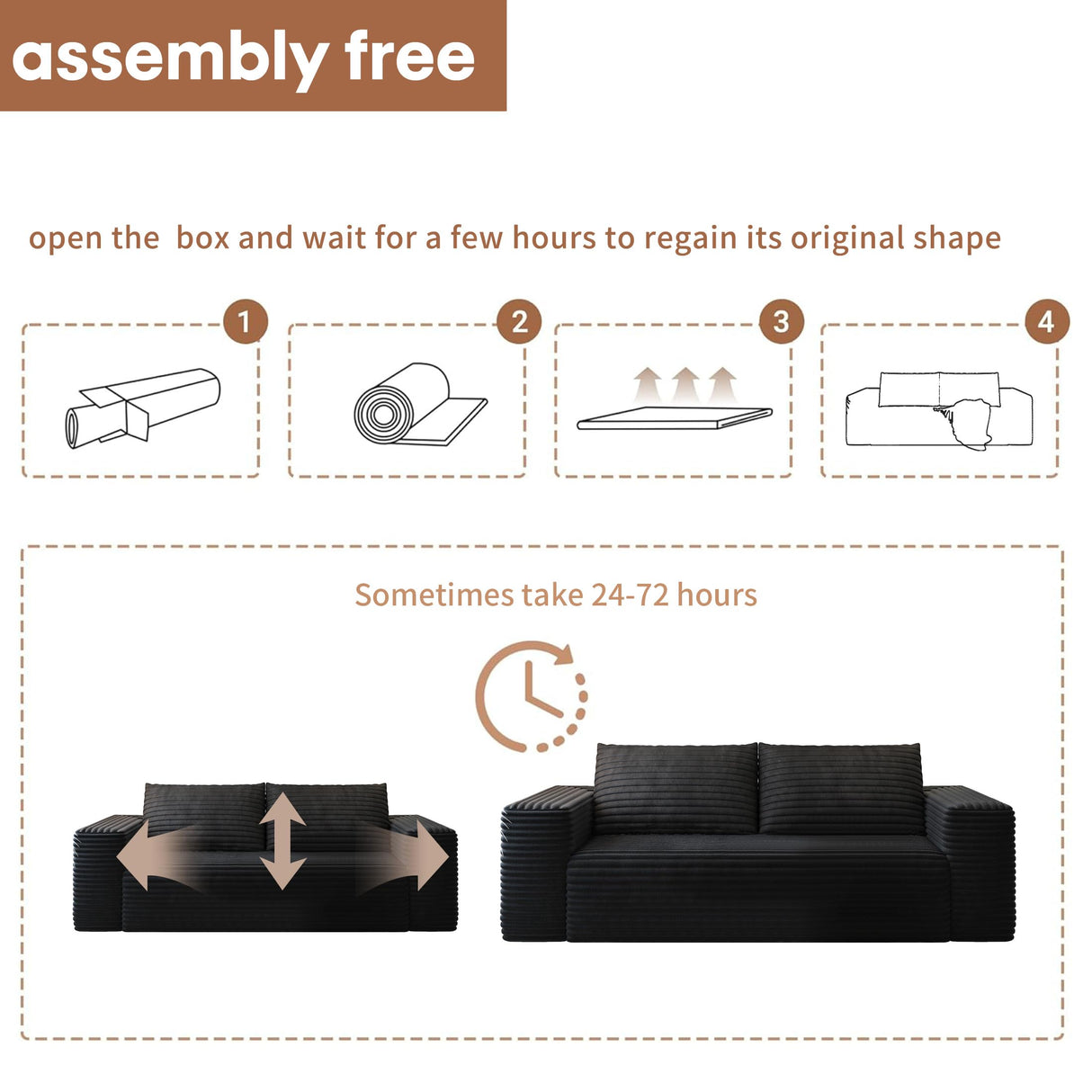 63" Loveseat Sofa,Modular Couch with Deep Seat Memory Foam,Comfy Small Cloud Couch for Small Spaces,No Assembly Required Sofa for Living Room Bedroom,Apartment,Black Settab