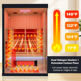 OnxyEdge 2-Person Full Spectrum Infrared Sauna with 12 * 12" Red Light Therapy & 2 Built-in Speakers, Indoor Dry Sauna 1990W/120V with Dual LED Controls for Home & Gym – Canadian Hemlock Spa Room EXTRAFEIN