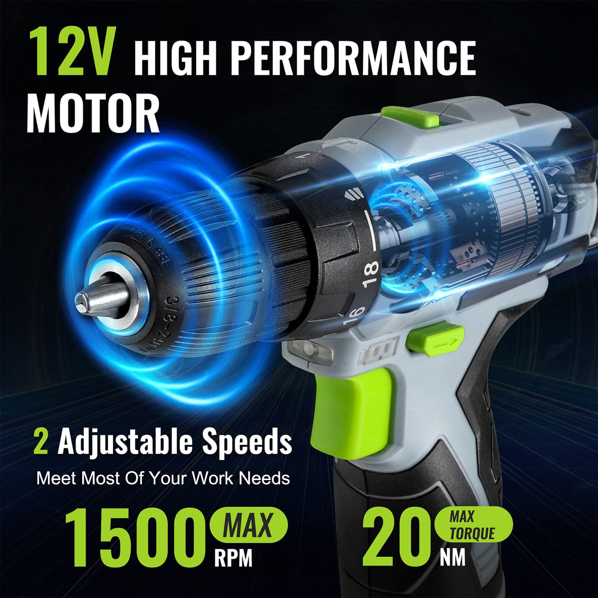 WORKPRO Cordless Drill Driver Kit, 12V Electric Screwdriver Driver Tool Kit, 3/8" Keyless Chuck, Charger and Storage Bag Included WORKPRO