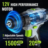 WORKPRO Cordless Drill Driver Kit, 12V Electric Screwdriver Driver Tool Kit, 3/8" Keyless Chuck, Charger and Storage Bag Included WORKPRO