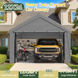 EROMMY 12' x 24' Heavy Duty Carport，Portable Garage with UV Protection & Steel Frame, Car Port with Removable Sidewalls, All-Season Car Canopy for Tractor, Truck, Boat, Outer Gray and Inner White EROMMY