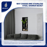 BWE 13" X 25" Stainless Steel Shower Niche, No Tile Needed Black Wall Niche, Double Shelves Recessed for Bathroom Storage,Over Mount Installation BWE