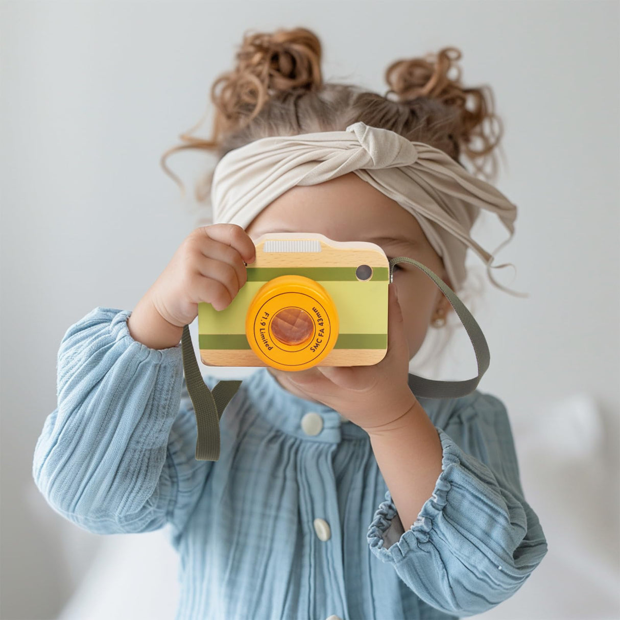 Wooden Mini Pretend Camera Toy with Real Sounds and Light for Toddlers 1 2 3 Years Old, Neck Hanging Photographed Props for Boys Girls Children Kids WoodenEdu