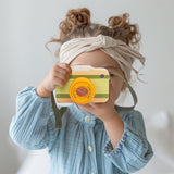 Wooden Mini Pretend Camera Toy with Real Sounds and Light for Toddlers 1 2 3 Years Old, Neck Hanging Photographed Props for Boys Girls Children Kids WoodenEdu