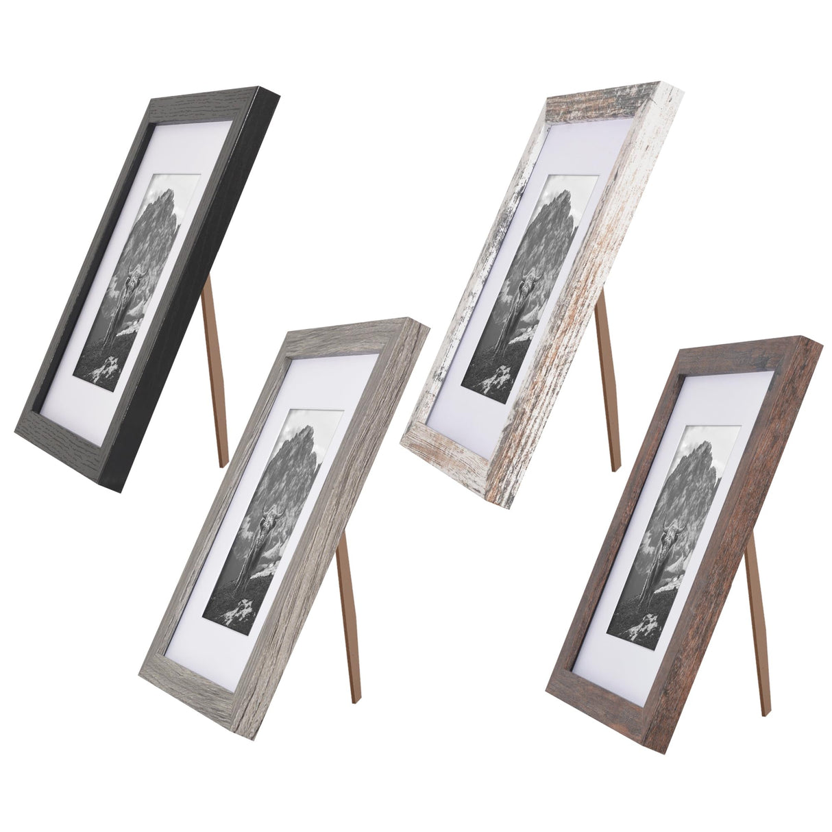 Americanflat Rustic 8x10 Picture Frame Set of 4 - Use as 5x7 Picture Frame with Mat or 8x10 Frame Without Mat - Photo Frame with Textured Engineered Wood, Shatter Resistant Glass, and Easel Americanflat