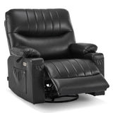 MCombo Oversized Swivel Glider Rocker Power Recliner Chair for Living Room with Heat and Vibration Massage, USB Ports, Cup Holders and Pockets, Faux Leather 7785 (Black) MCombo