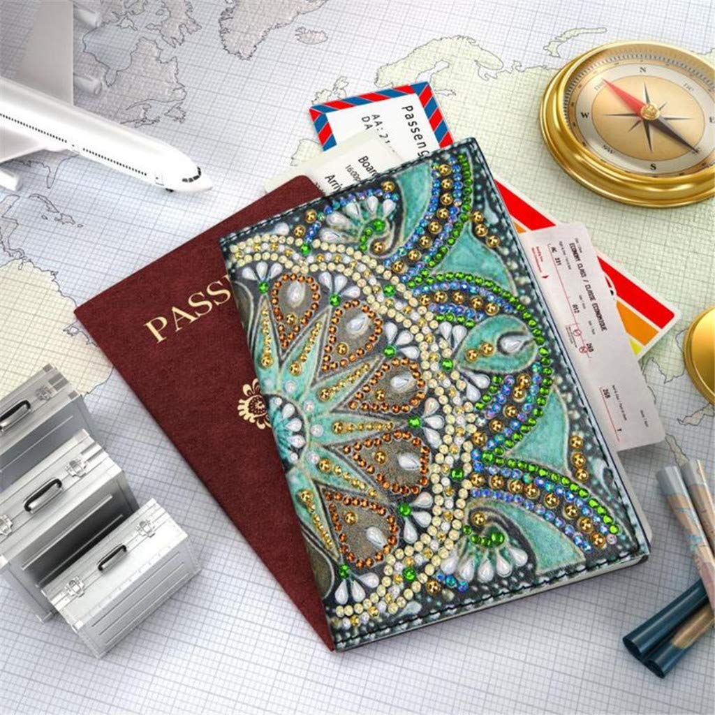 2 Pieces Diamond Painting Leather Passport Holder, DIY Special Shaped Crystal Painting Travel Passport Protective Cover for Boarding Pass, ID Card, Driver's License-20X14CM (AA082-AA220) Vocttaiy