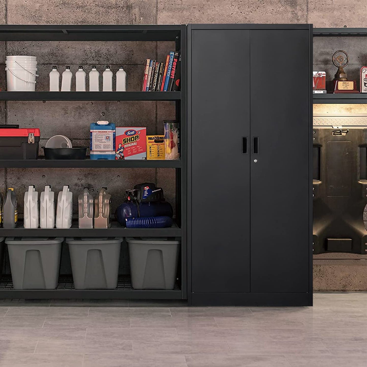 Metal Storage Cabinets with Locking Doors and Adjustable Shelves, Steel Storage Cabinet for Garage, Office, Classroom - Black - WoodArtSupply