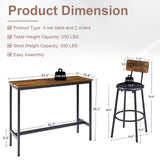 VEPXXP Industrial Bar Table and Chairs Set for 2, 3-Piece Rectangular Pub Table with 2 Stools & Backrest, Counter Height Small Kitchen Table with Bar Chairs for Dining Room Small Space, Rustic Brown VEPXXP