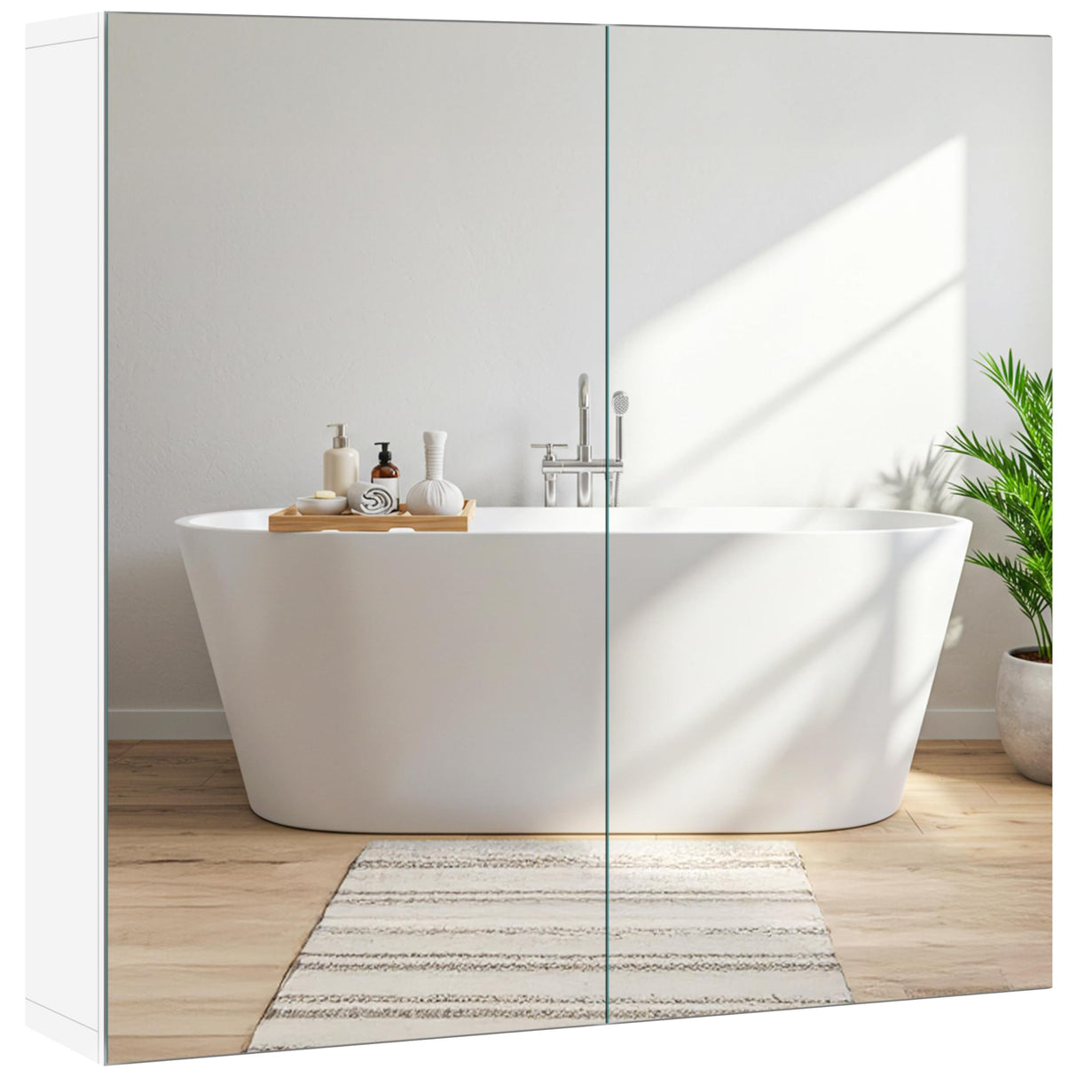 Yaheetech Bathroom Mirror Cabinet, Medicine Cabinet with 2 Frameless Mirrored Doors, Wall-Mounted Storage Cupboard with Adjustable Shelf for Living Room, Laundry Room, Mudroom Yaheetech