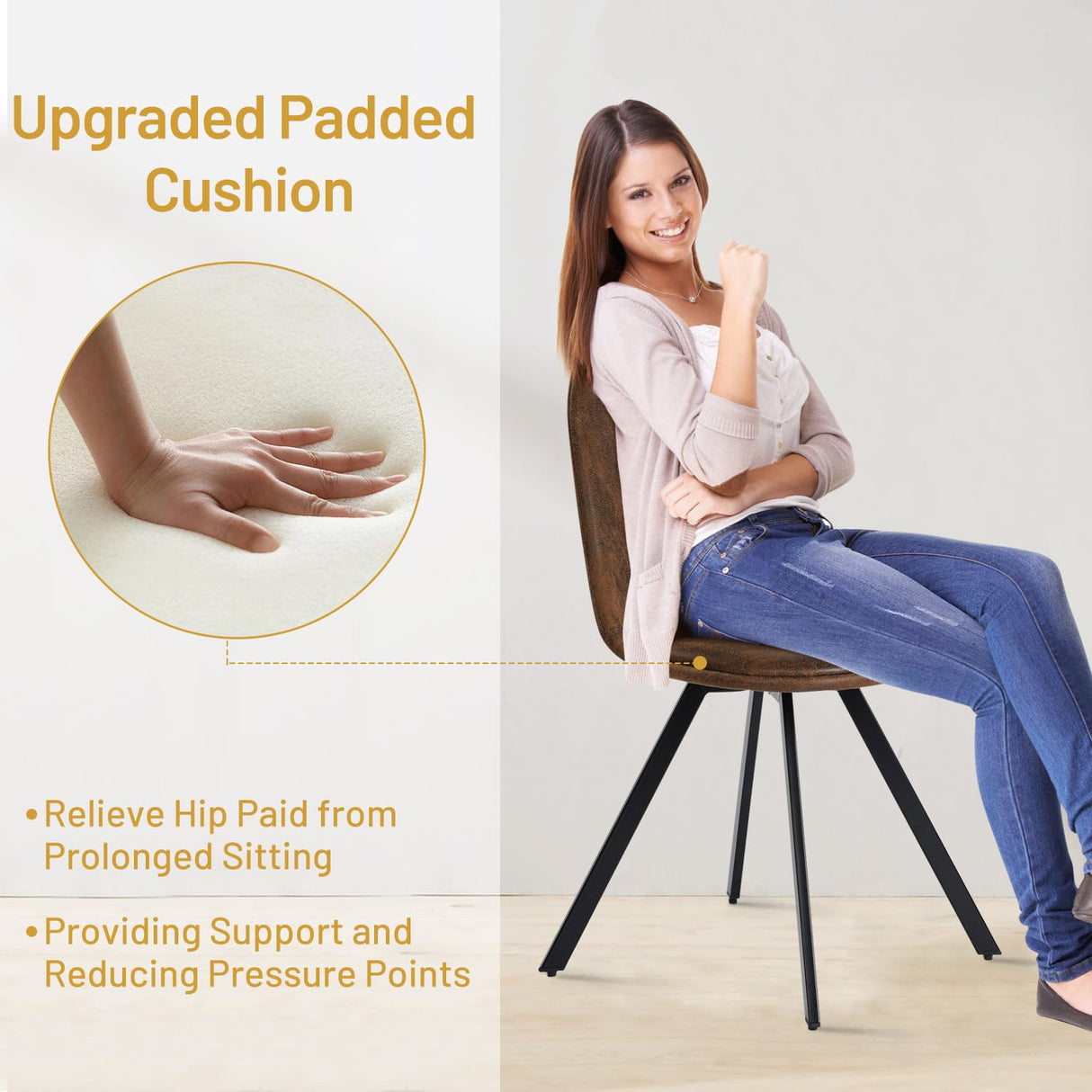 FurnitureR Swivel Dining Chairs Set of 4, Dining Room Chairs Suede Fabric Mid Back Armelss with Padded Rotated Seat Cushion and Metal Legs, Brown FurnitureR