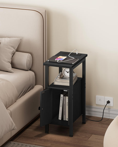 CHOEZON Farmhouse End Table, Narrow Side Table for Small Spaces, Slim Nightstand with Charging Station, with 2 AC Outlets, 1 USB and 1 Type-C Port, for Living Room, Bedroom, Black TBZ08UBB CHOEZON