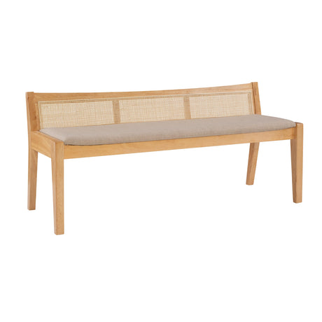Powell Kasi Natural Low Back Cane Bench with Beige Upholstered Seat Powell
