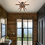 VANZARLA 4-Light Sputnik Semi Flush Mount Light Black, Wood Hallway Lights, Farmhouse Light Fixture for Kitchen, Rustic Close to Ceiling Light Fixture for Entryway Laundry Nursery Bedroom VANZARLA