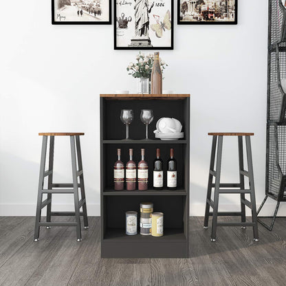 Sogesfurniture 3-Piece Brown Pub Bar Table Set with Stools and Storage Shelves