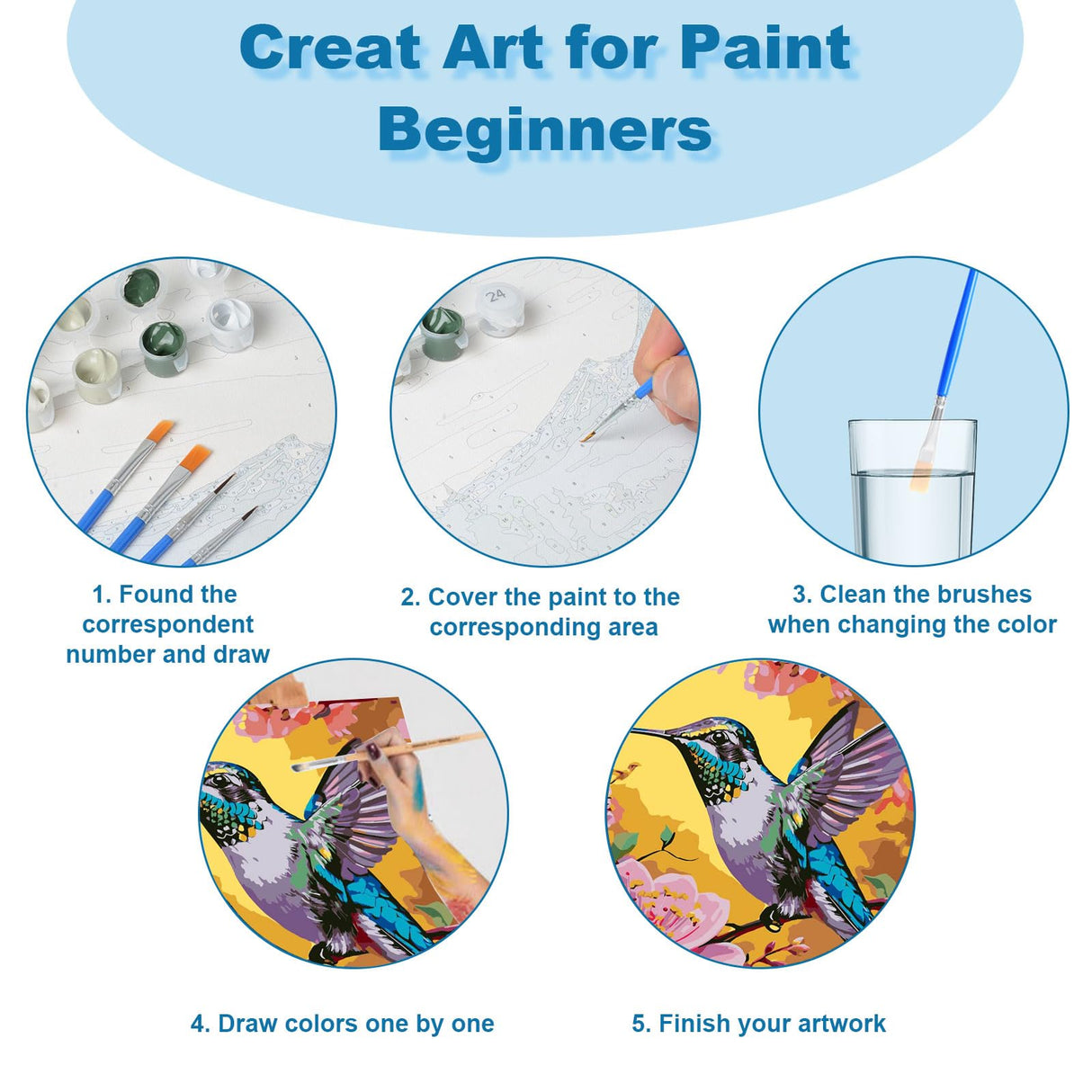 Ninonly Paint by Numbers Kit Framed Canvas, Hummingbird Paint by Number Arts and Crafts Kits for Adults Beginner, Brushes, Acrylic Painting, 9 * 12 Inch Ninonly