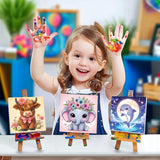 cviokrdu Elephants Paint by Numbers Kit for Kids with Frame - Wooden Easel, Animals Paint by Numbers for Kids Ages 4 8 12, Easy Acrylic Oil Painting Kits for Home Wall Decoration 8x8 inch cviokrdu