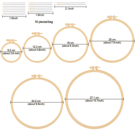 6 Pcs Embroidery Hoop 6 Size, Round Plastic Cross Stitch Hoop with 16 Needles (3.6In to 10.7 in), Small Embroidery Hoop, Cross Stitch Hoops and Frames, Suitable for Embroidery, Craft Sewing Phinus