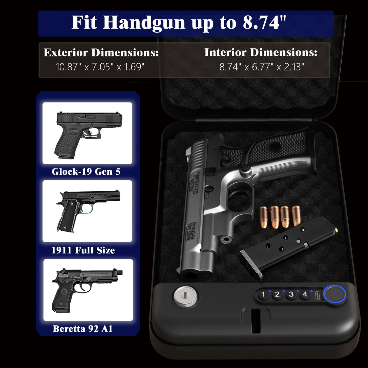 Fitsafe Biometric Gun Safe Travel Case, Bluetooth Portable Small Pistol Safe, Keypad for Nightstand Beside Home, Quick Access Smart Fingerprint Handgun Safe with Keys Fitsafe