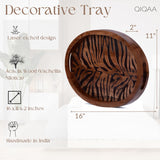 QIQAA Acacia Wood Black Etching Serengeti Tiger Tray | Bathroom Decor, Vanity Organizer, Coffee Table Decor, Jewelry Tray, 16x11x2 QIQAA