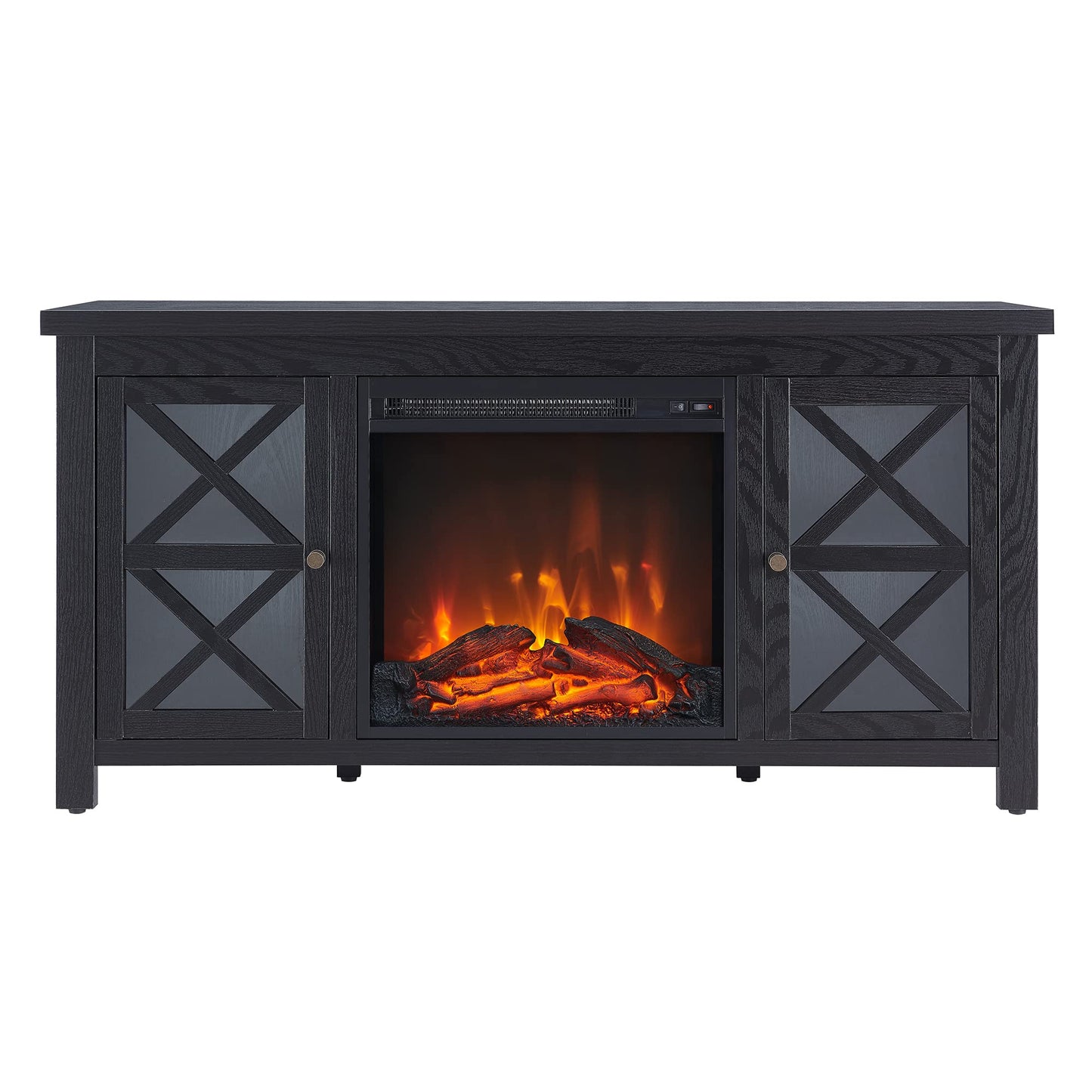 Henn&Hart Rectangular TV Stand with Log Fireplace for TV's up to 55" in Black, Electric Fireplace TV Stands for the Living Room