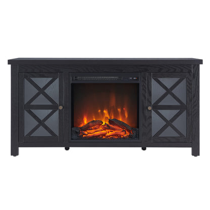 Henn&Hart Rectangular TV Stand with Log Fireplace for TV's up to 55" in Black, Electric Fireplace TV Stands for the Living Room