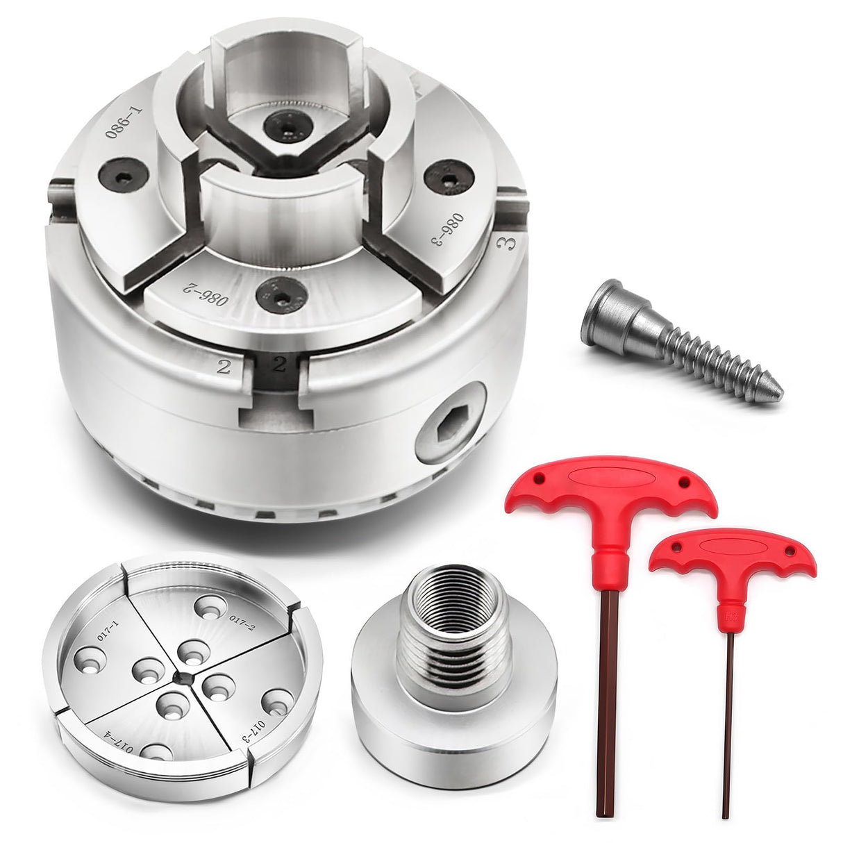 Yunnergo 1" x 8 TPI Thread 4 Inch Self Centering Wood Lathe Nickel-Plated Chuck Set 2/3/5 Jaw Turning Chuck Set (2PCs Jaw) Yunnergo